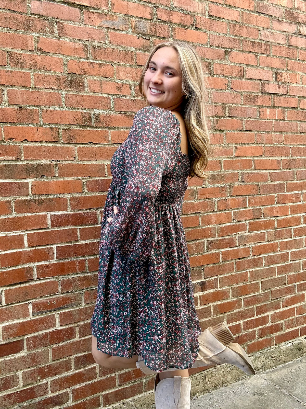 Green Floral Mini Dress