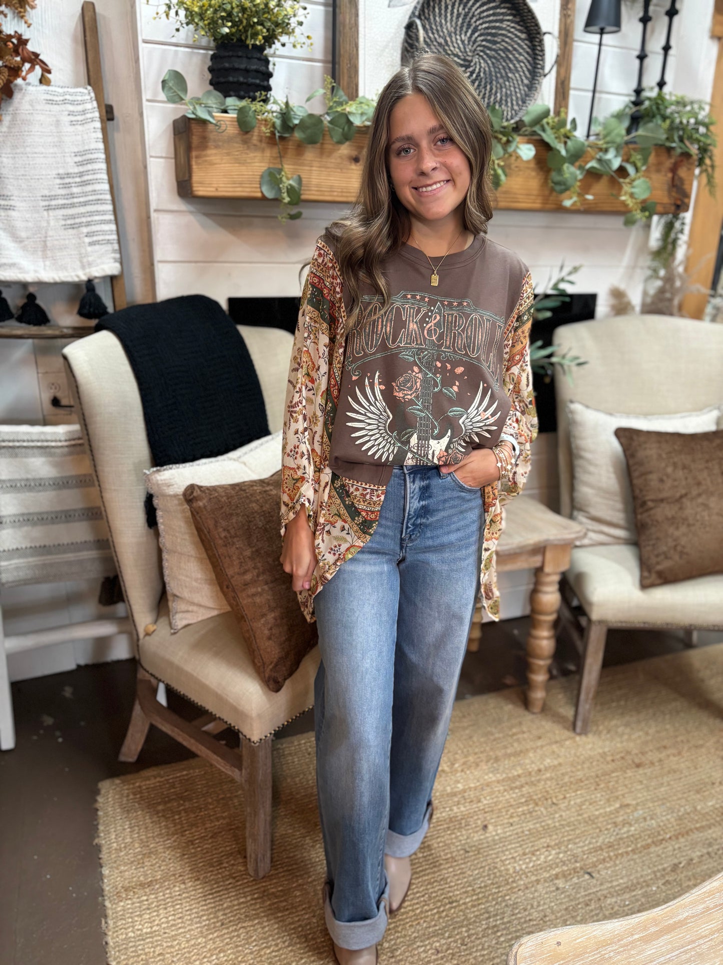 Vintage Rock N Roll Graphic Poncho Top