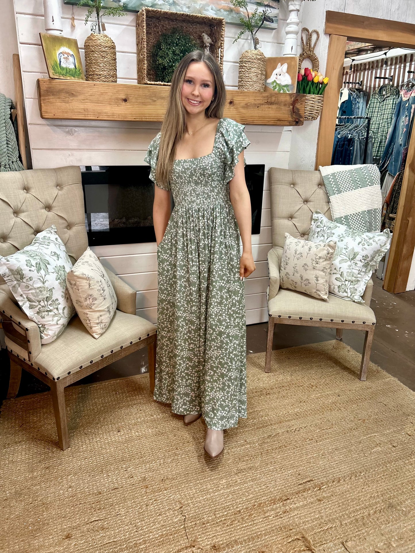Sage Floral Wide Leg Jumpsuit
