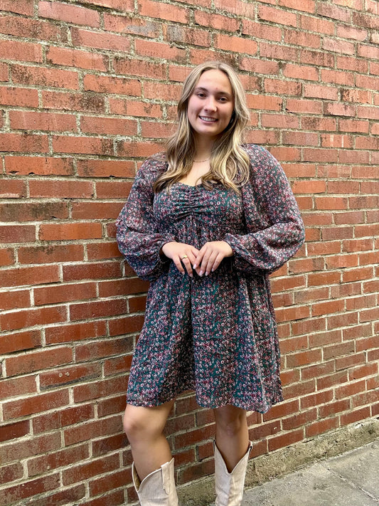Green Floral Mini Dress
