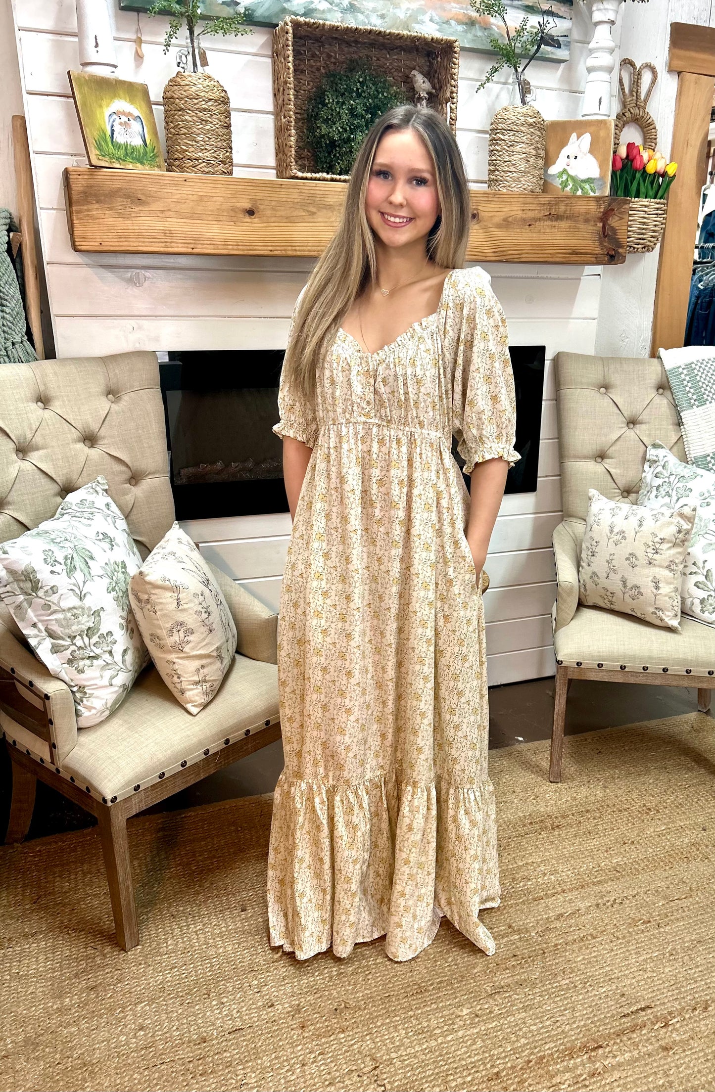 Floral Empire waste Maxi Dress with Pockets