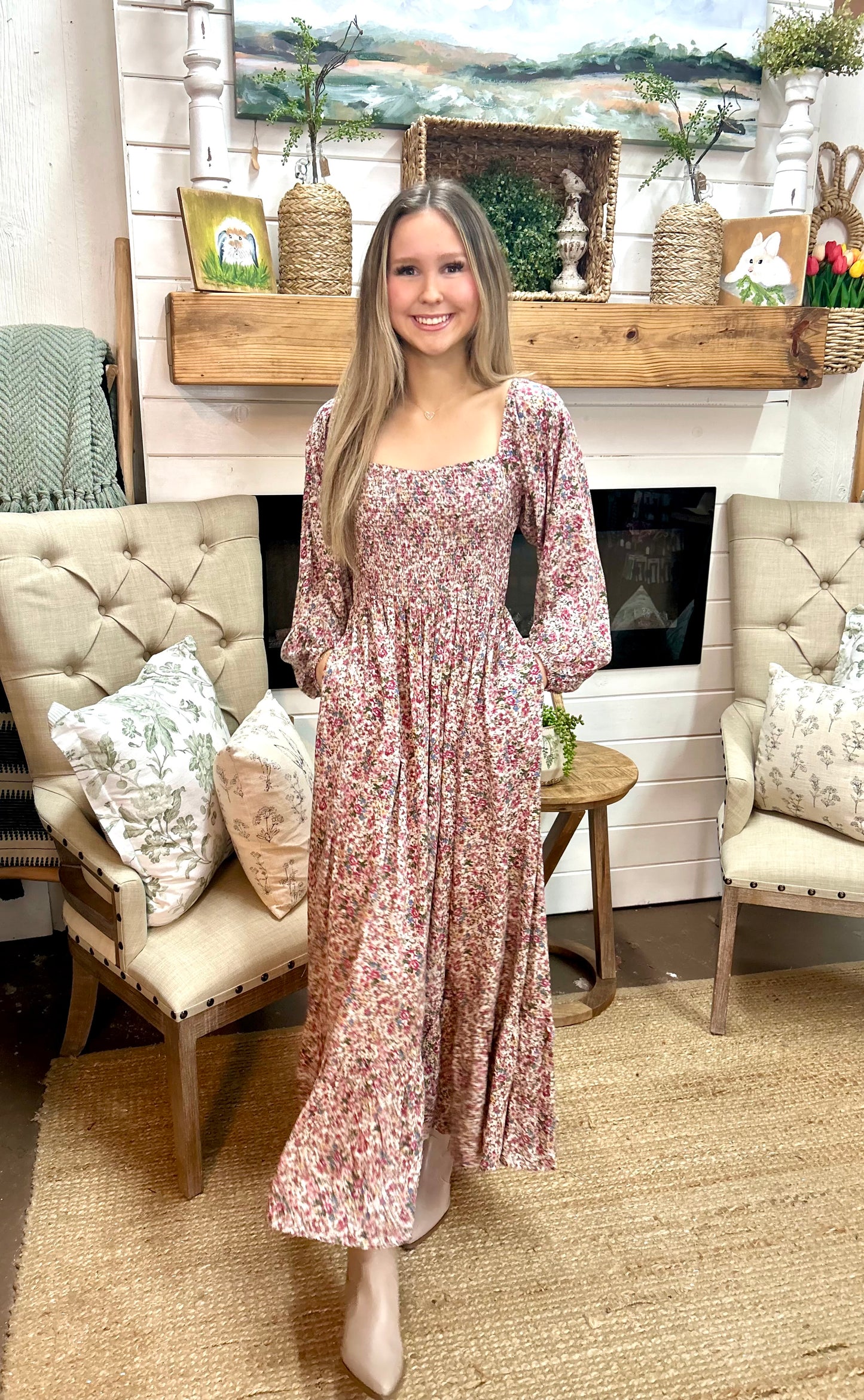 Sweetheart Pink Floral Maxi Dress