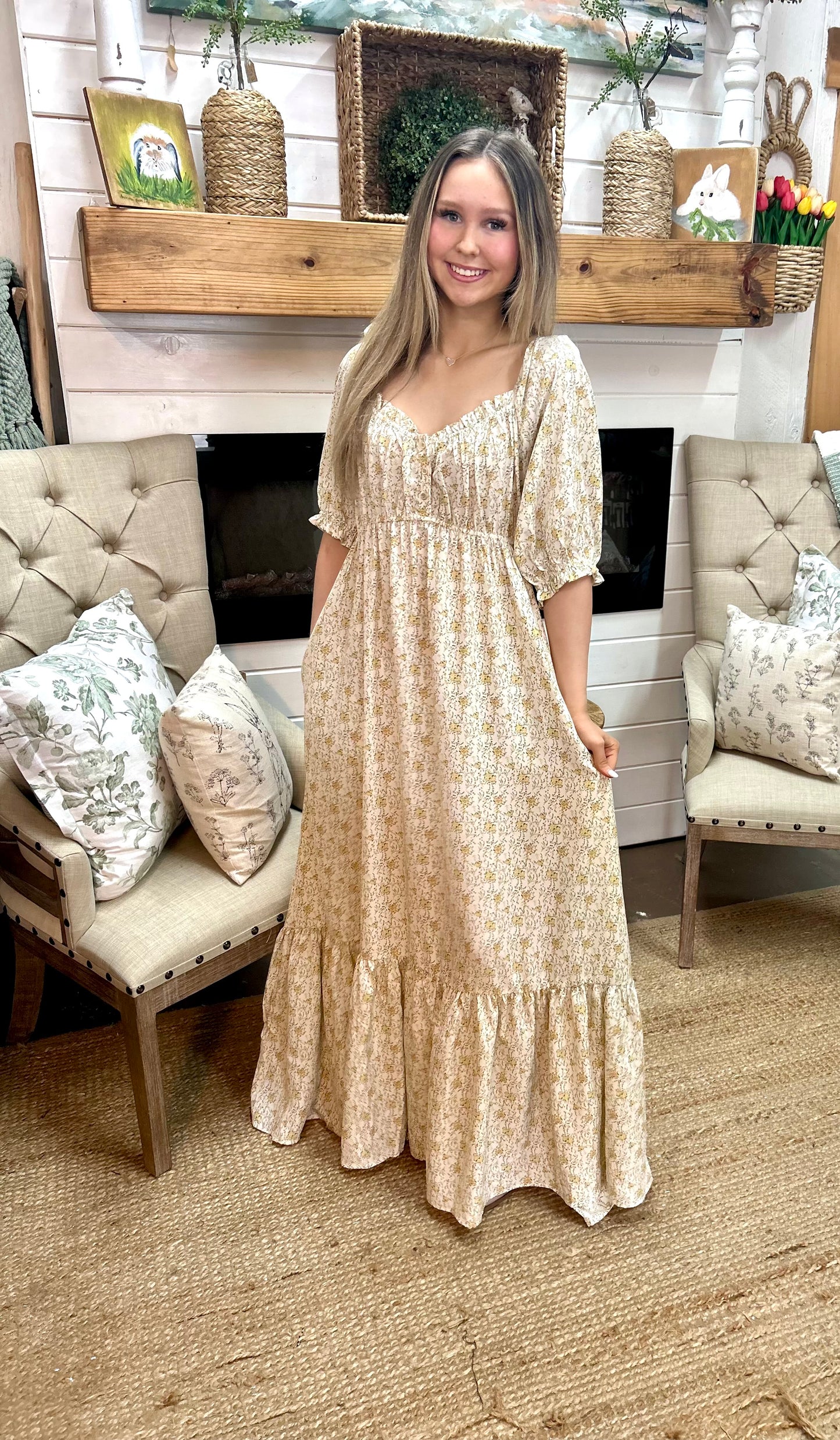 Floral Empire waste Maxi Dress with Pockets
