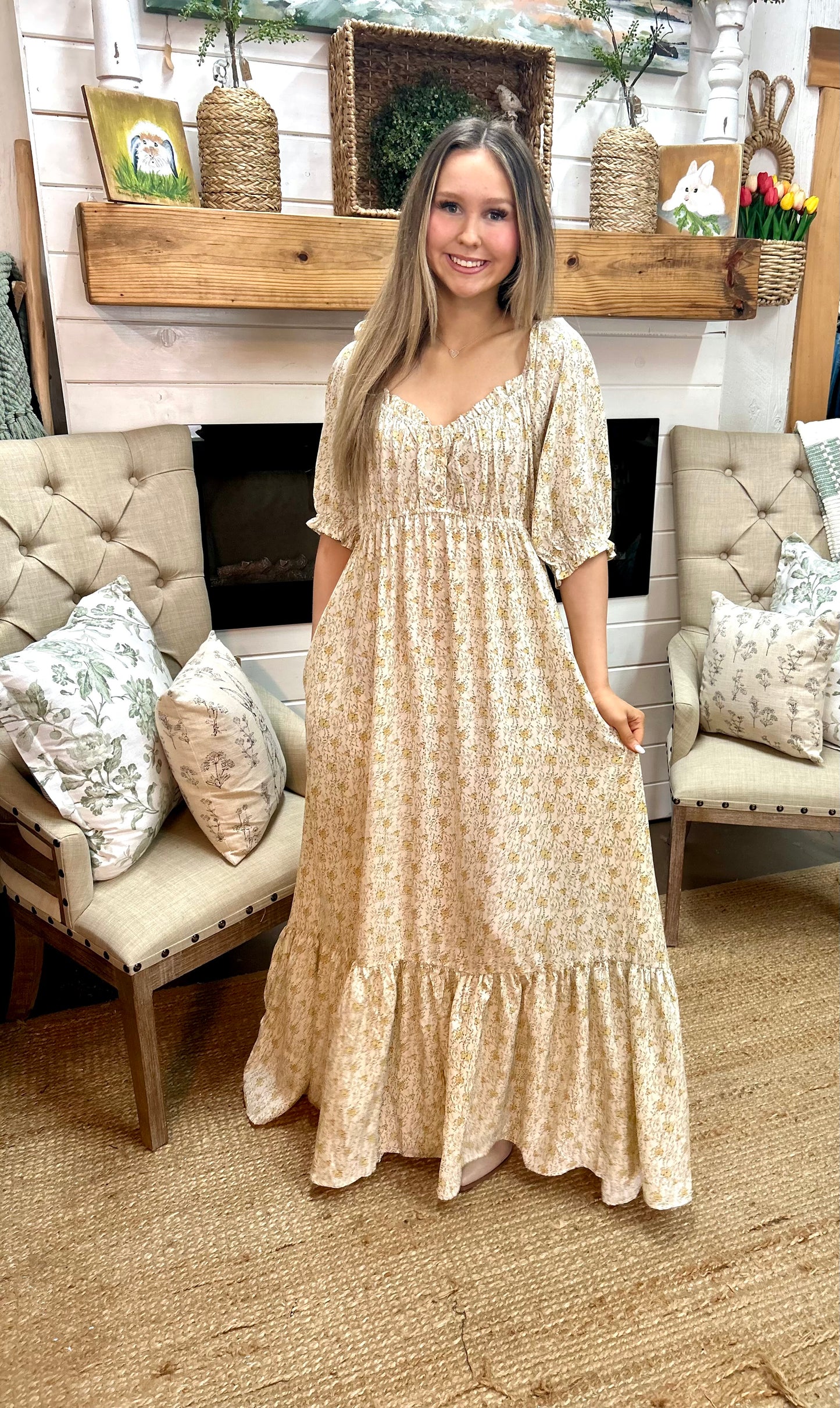 Floral Empire waste Maxi Dress with Pockets