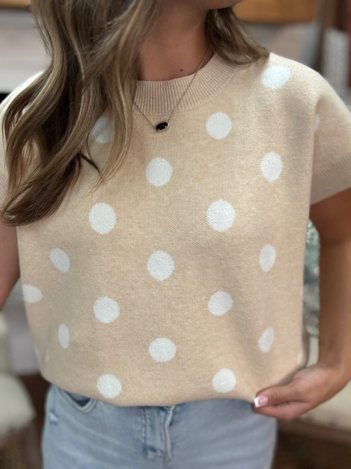 Cream and White Polka Dot Sweater