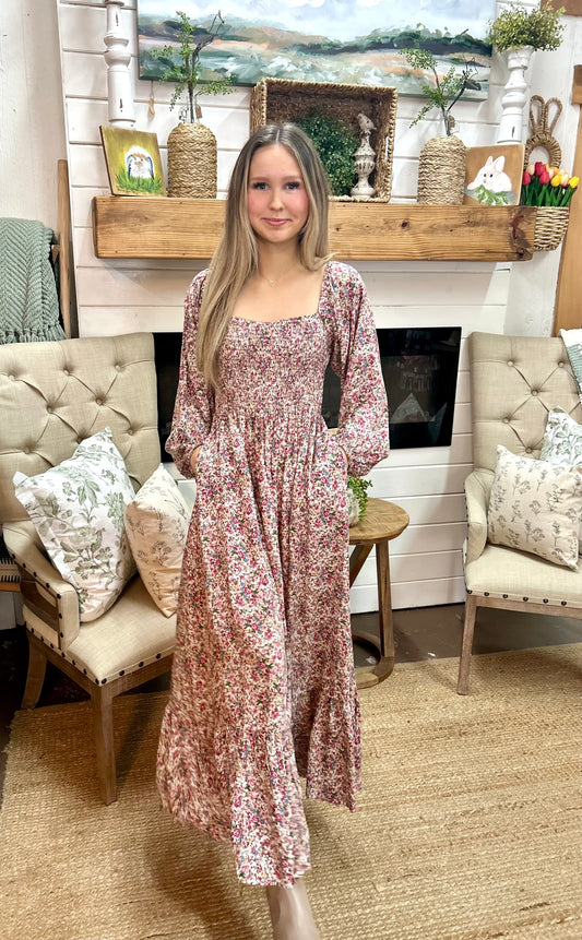 Sweetheart Pink Floral Maxi Dress