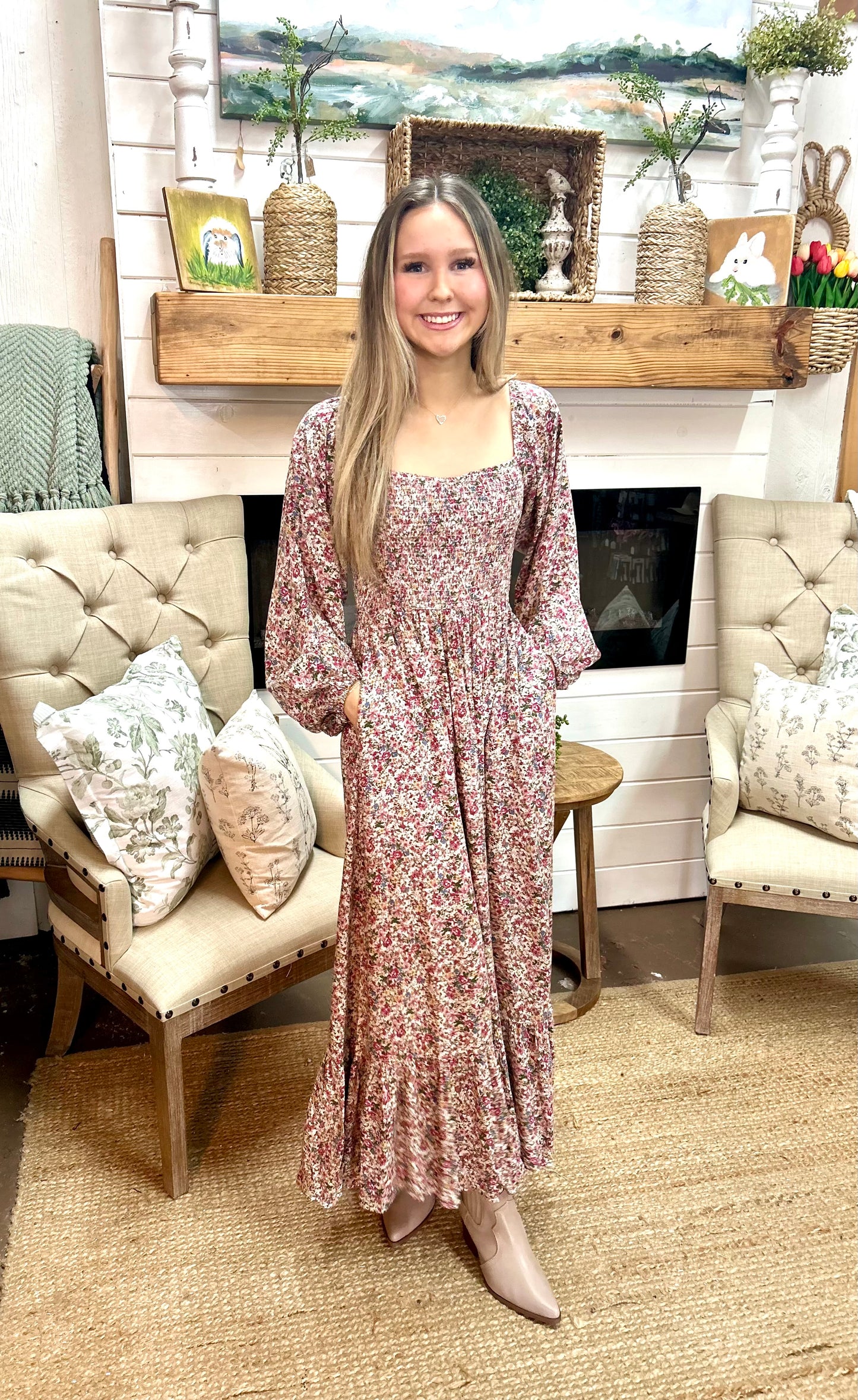 Sweetheart Pink Floral Maxi Dress
