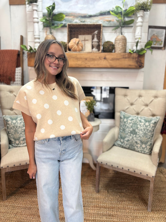 Cream and White Polka Dot Sweater