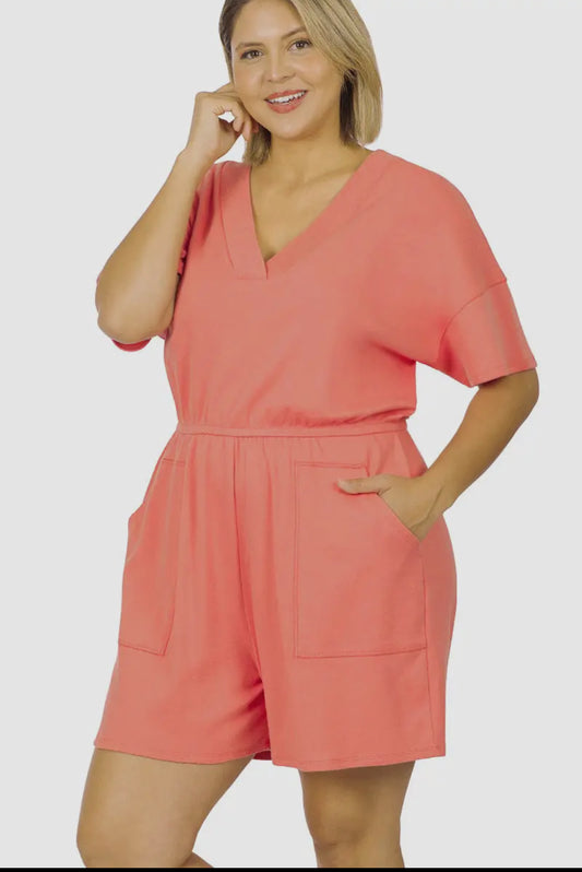 Curvy Coral Romper