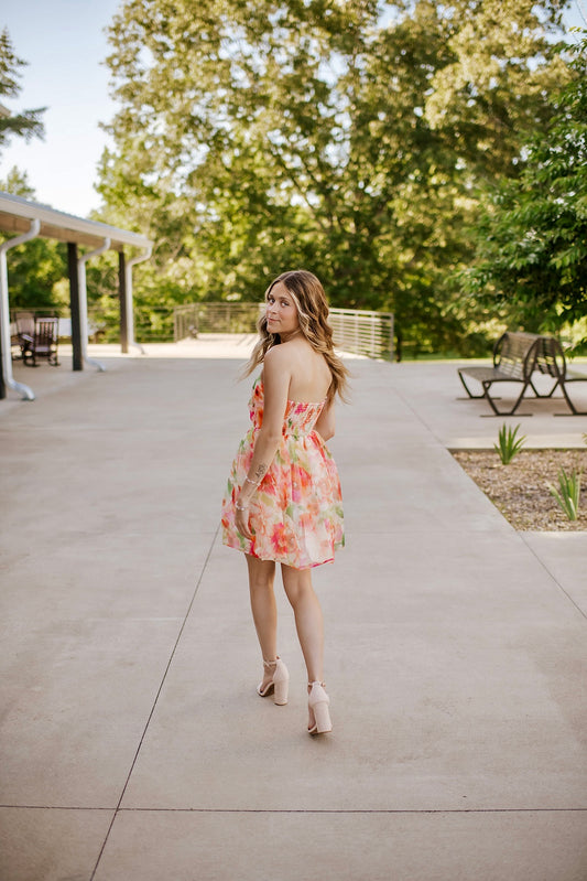 Strapless Floral Mini Dress