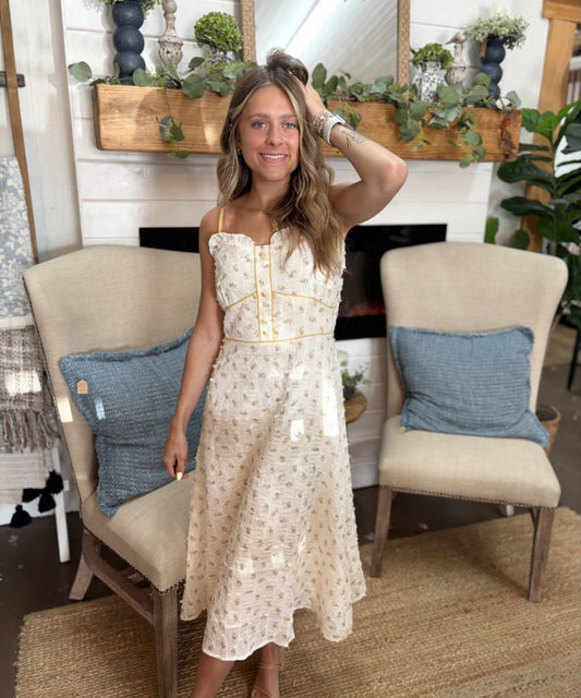 Ivory Floral Midi Dress