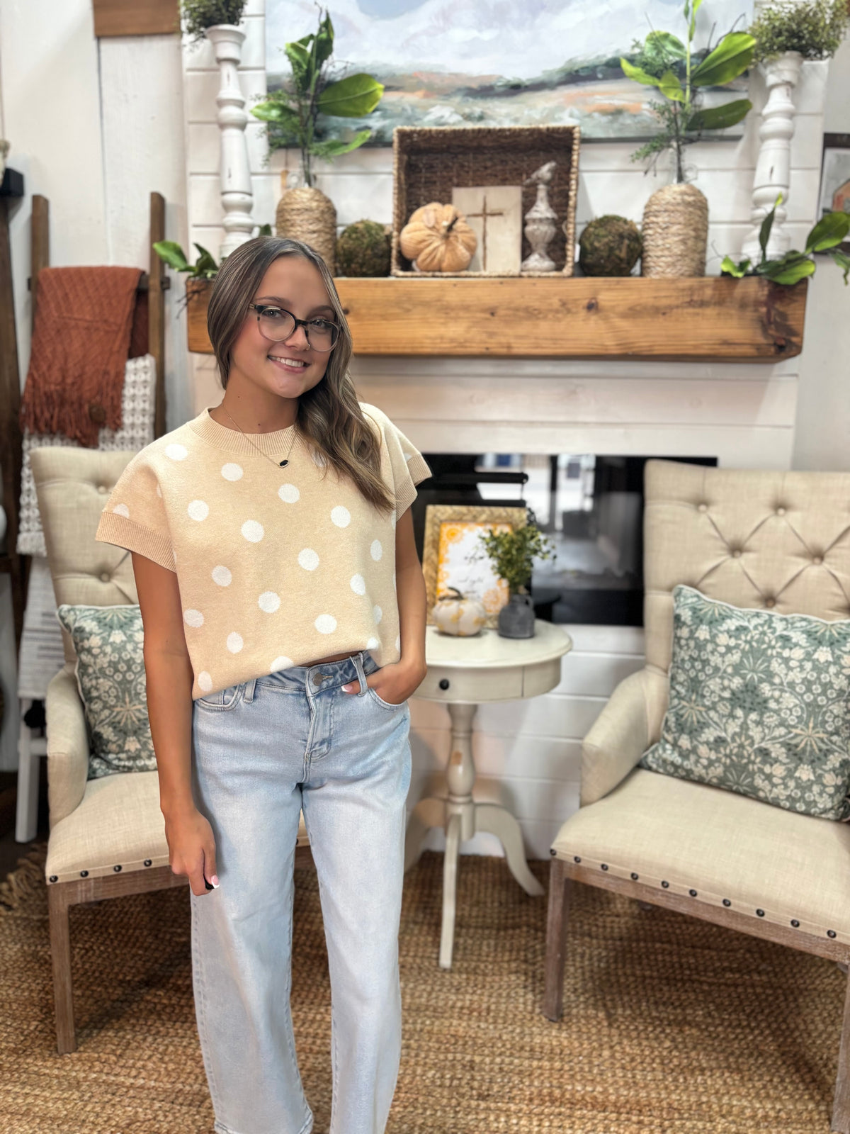 Cream and White Polka Dot Sweater