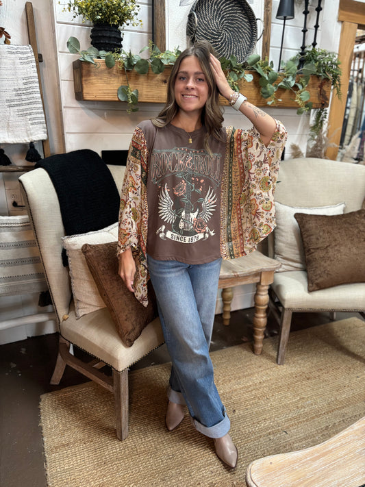 Vintage Rock N Roll Graphic Poncho Top
