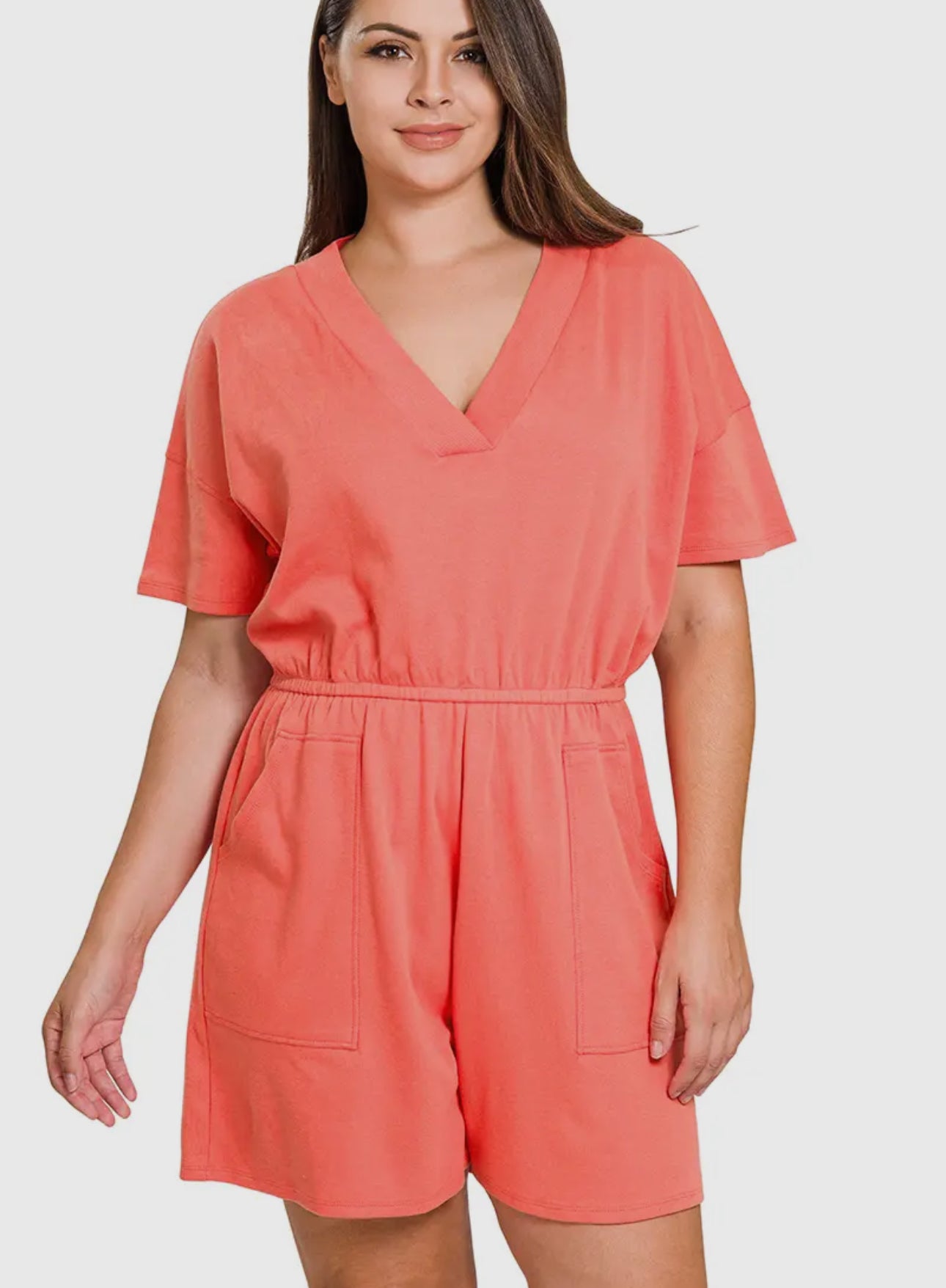 Curvy Coral Romper